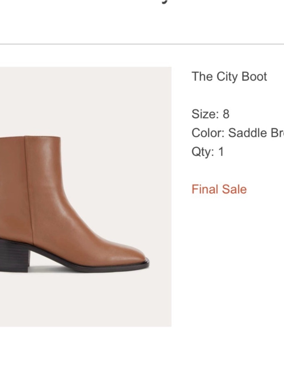 Everlane Saddle Brown Leather Ankle Boot